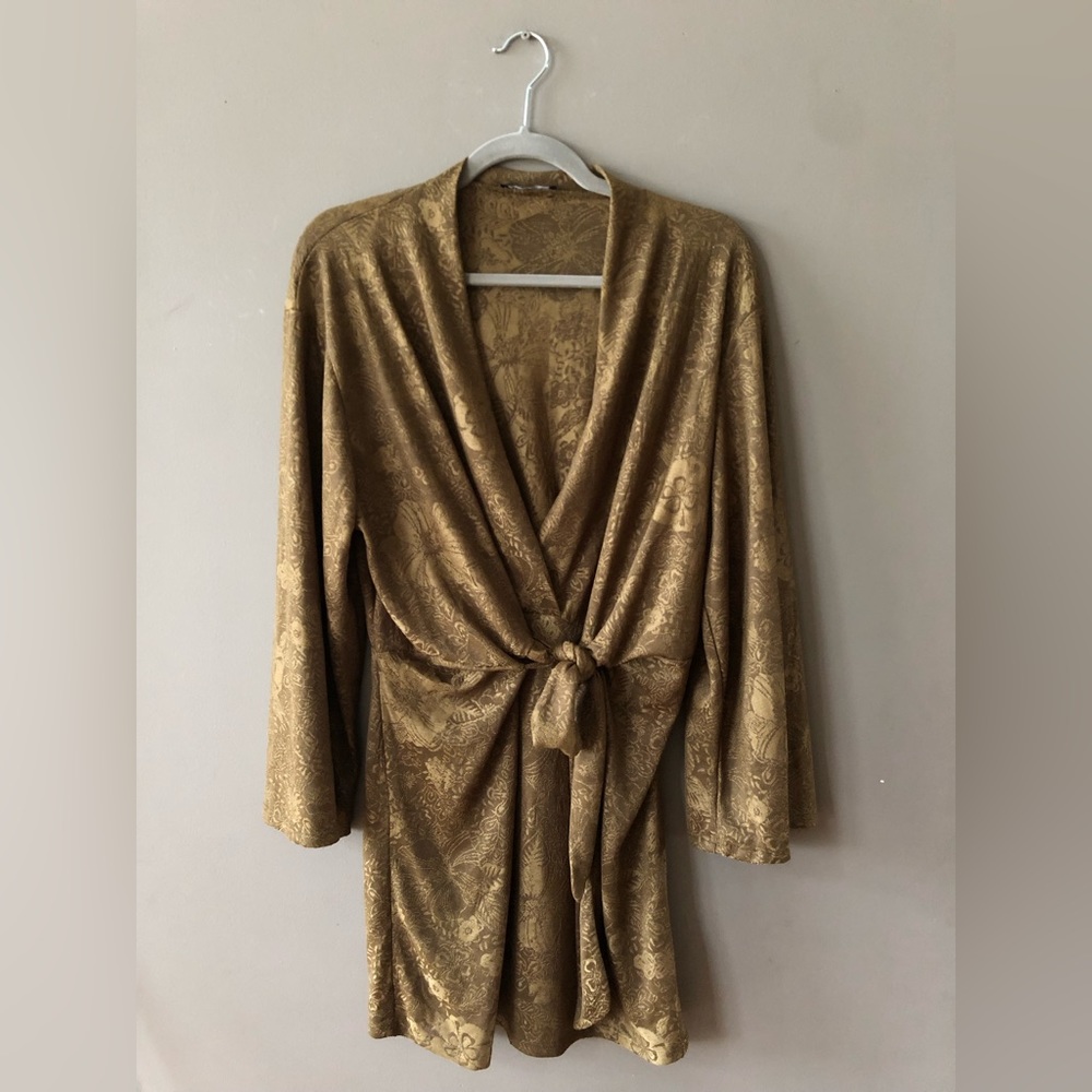 Gold/Olive Zara Wrap Dress Women’s Medium Floral Pattern